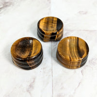 Thumbnail for Gold Tiger’s Eye 1’ Sphere Holder LV2330: Three Wooden Grinds on Marble Surface