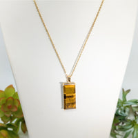 Thumbnail for Gold Tiger’s Eye 17’’ Rectangle Pendant Necklace with amber-colored stone in gold setting