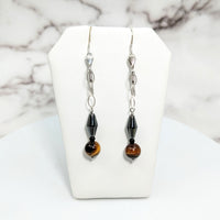 Thumbnail for Gold Tiger’s Eye Drop Bead Earrings with Hematite & Black Tourmaline #SK9504