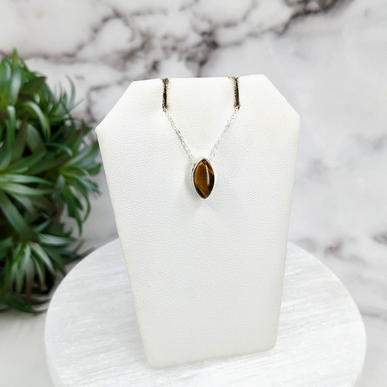 Gold Tiger’s Eye Necklace: Sterling Silver Slider Pendant on 18’ Chain #LV3216