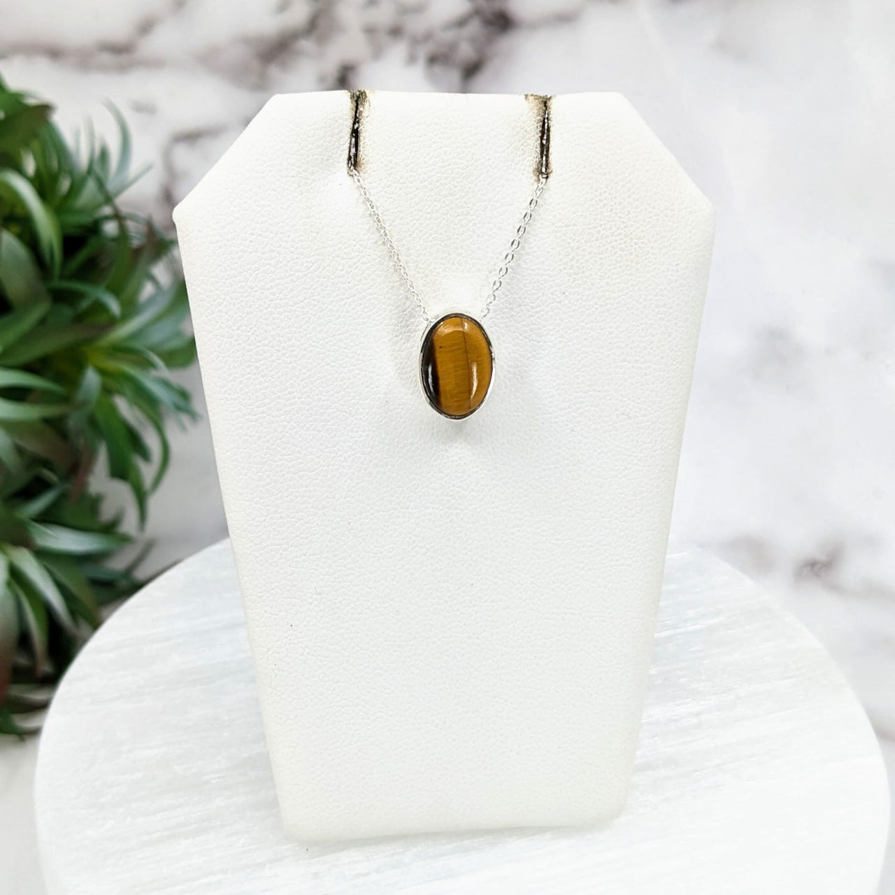 Gold Tiger’s Eye Necklace Sterling Silver Slider Pendant on 18’ Chain #LV3216