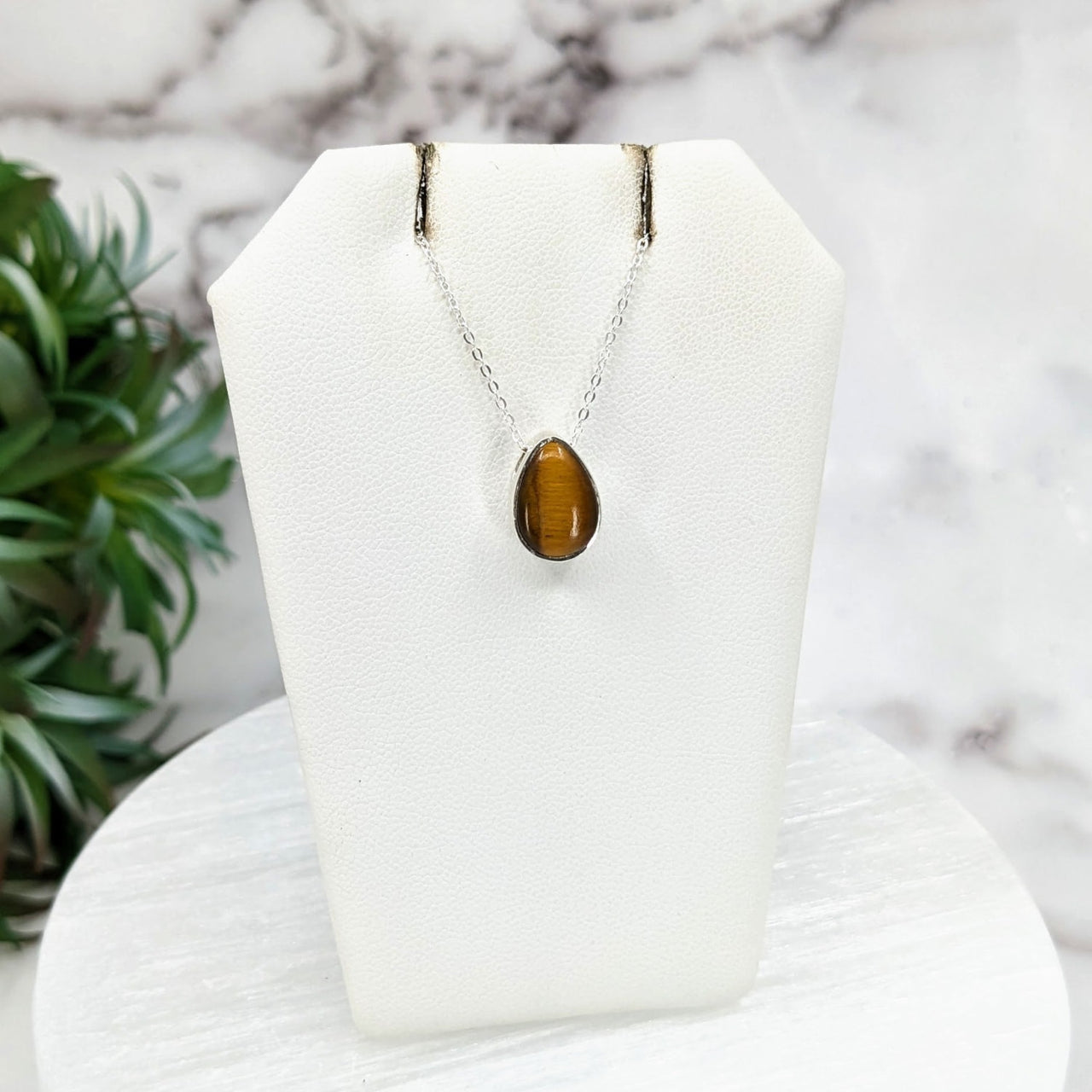 Gold Tiger’s Eye Polished Necklace in Sterling Silver Slider Pendant on 18’ Chain #LV3216