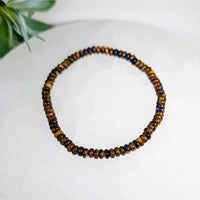 Gold Tiger’s Eye w Blue 7’’ 4mm Rondelle Beaded Bracelet