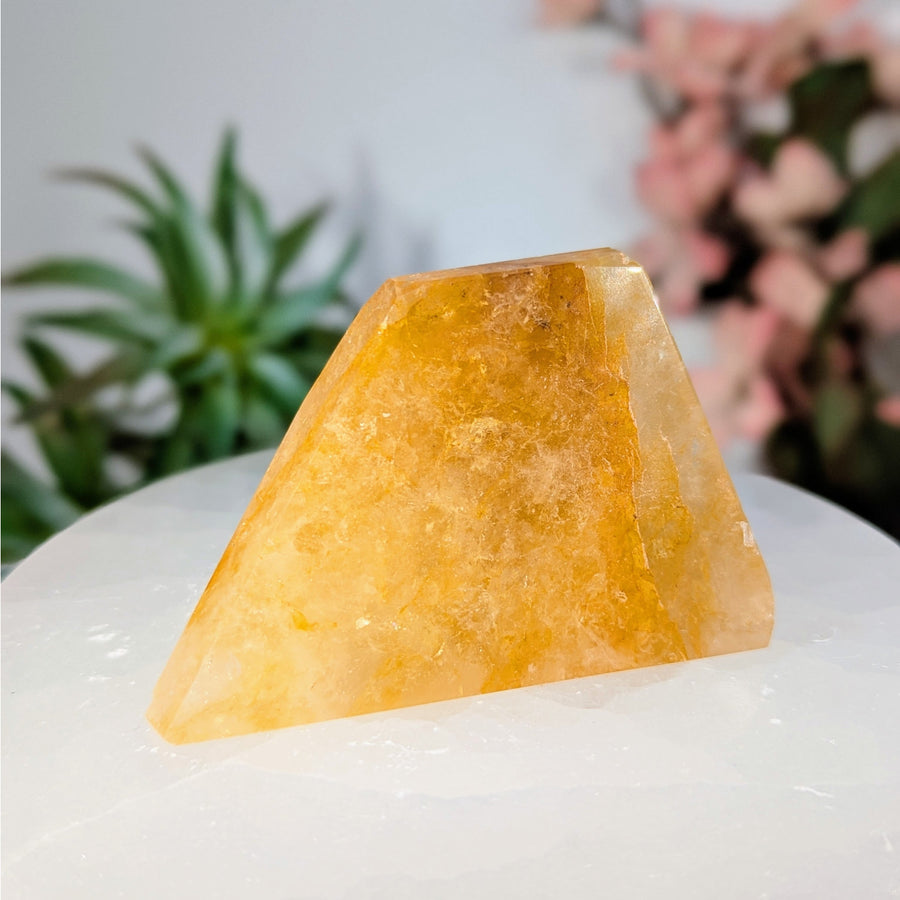 Translucent yellow crystal pyramid from Golden Healer 3-Inch Quartz Geo Freeform #LV8610