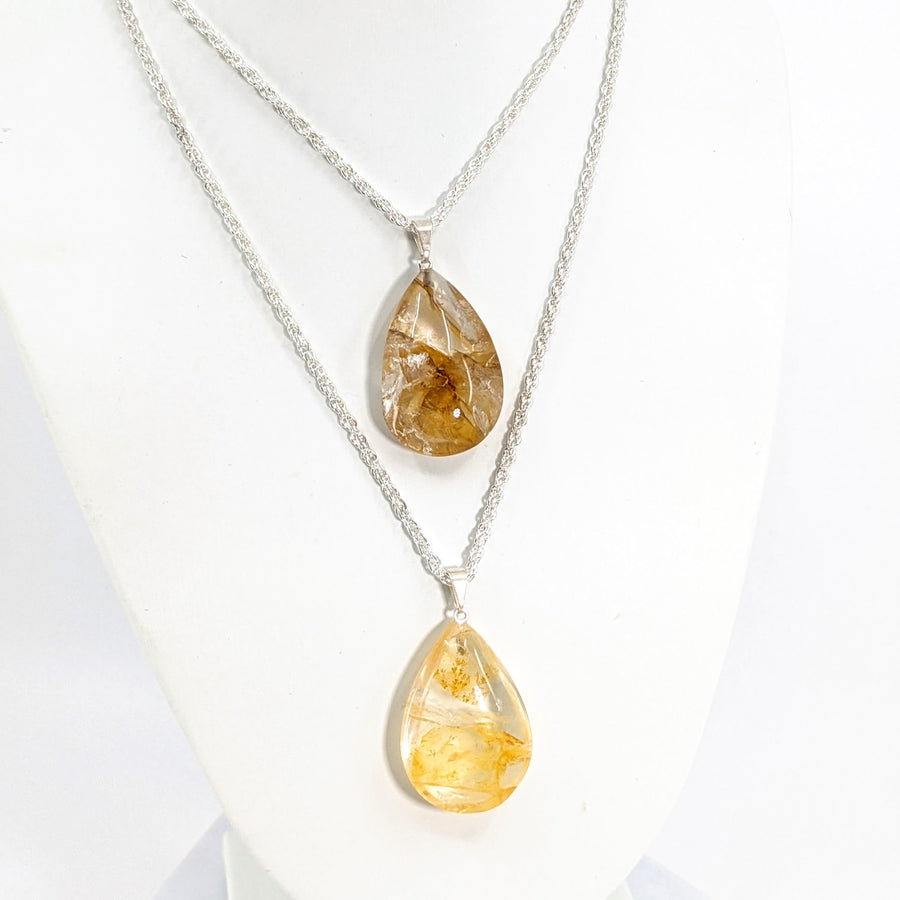 Golden Healer Hematoid Quartz Teardrop Pendant with Yellow Quartzite and Diamond #SK9425
