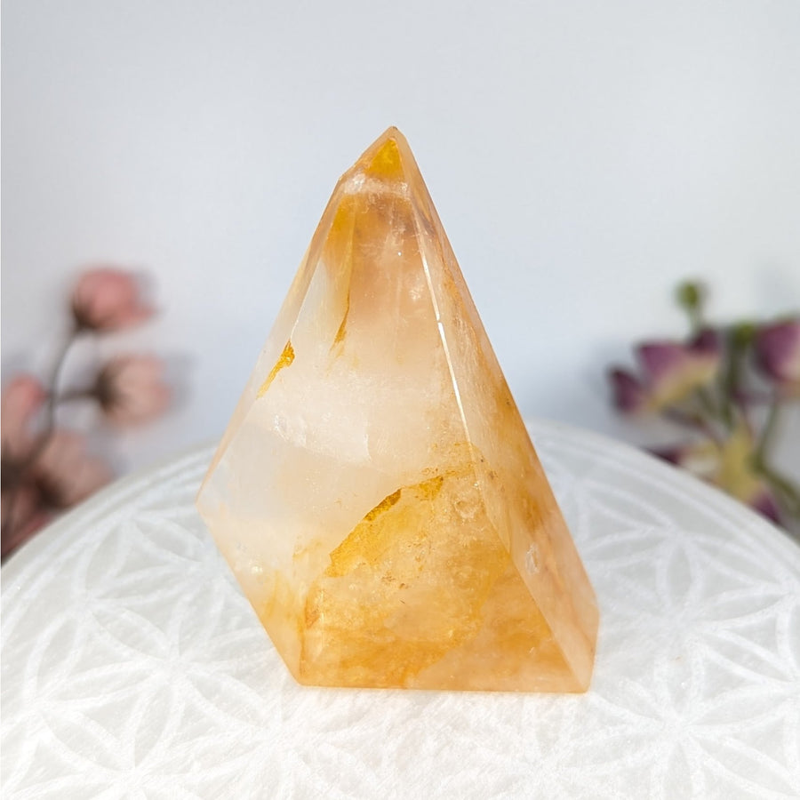 Orange and white crystal point from Golden Healer Quartz Geo Freeform 2.8 inches