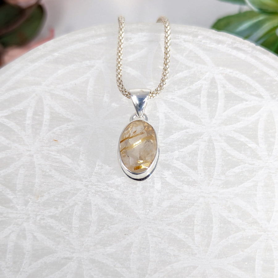 Silver chain necklace with oval gemstone pendant for Golden Rutile S Silver Pendant LV8414