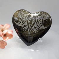 Goldsheen Obsidian 2.5’’ Heart w Floral Etching #LV9333