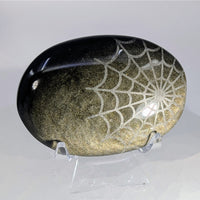 Goldsheen Obsidian 2.6’’ Palm w Spiderweb Etching #LV9409