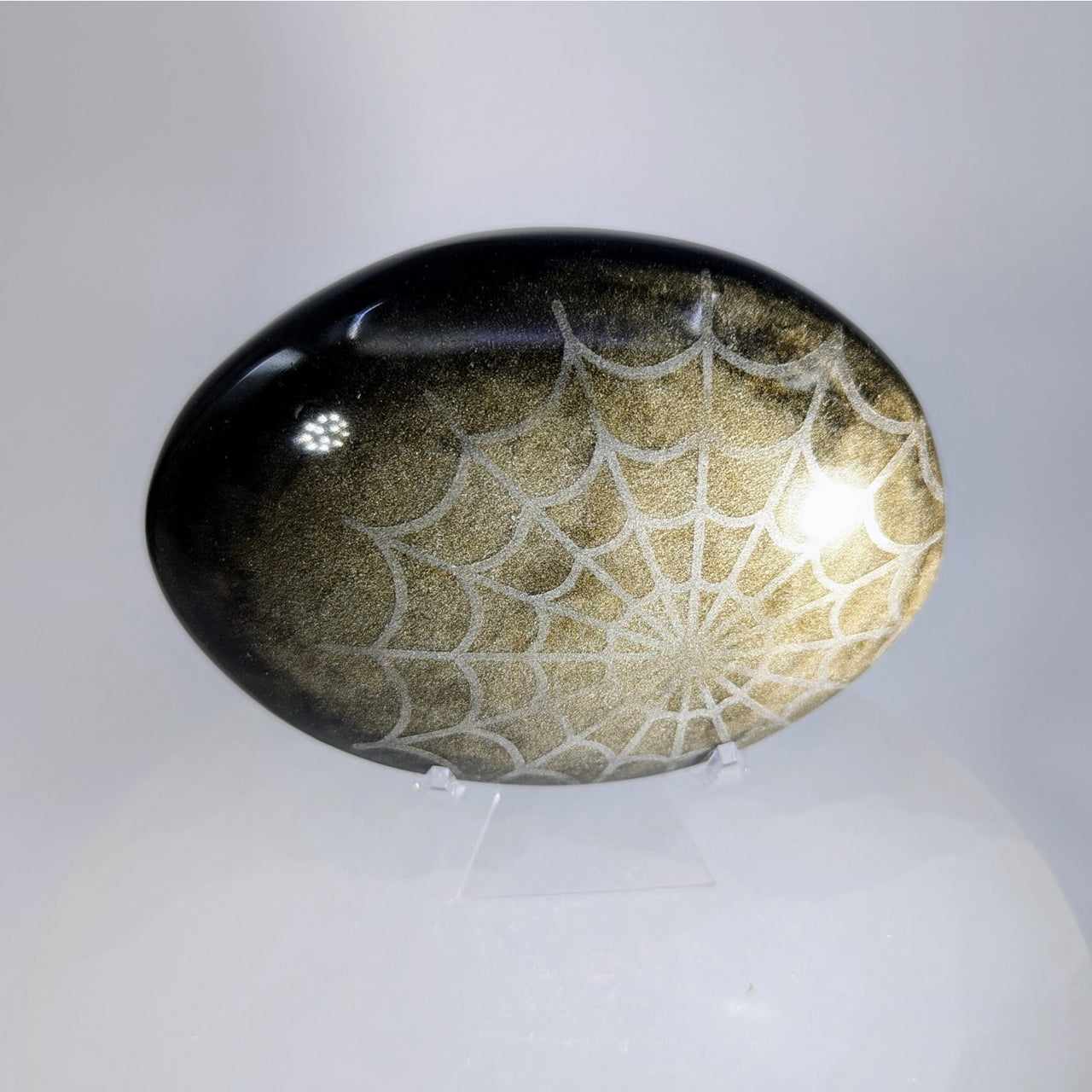 Goldsheen Obsidian 3.6’’ Palm w Spiderweb Etching #LV9410