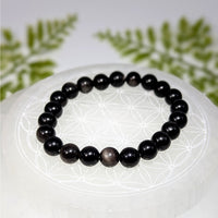 Goldsheen Obsidian 7-inch black bead bracelet with metallic accent, #BC0934