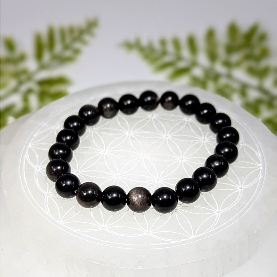 Goldsheen Obsidian 7-inch black bead bracelet with metallic accent, #BC0934