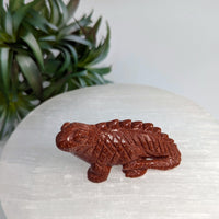 Sparkly Brown Stone Lizard Figurine in Goldstone 1.9 Iguana Carving #LV7730