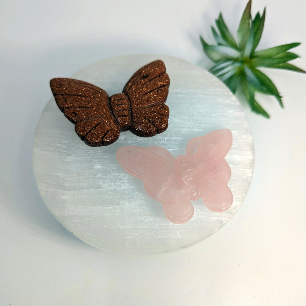 Two crystal butterfly carvings from Goldstone or Rose 2.5 inch Butterfly Carving #LV7729