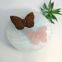 Thumbnail for Two crystal butterfly carvings from Goldstone or Rose 2.5 inch Butterfly Carving #LV7729