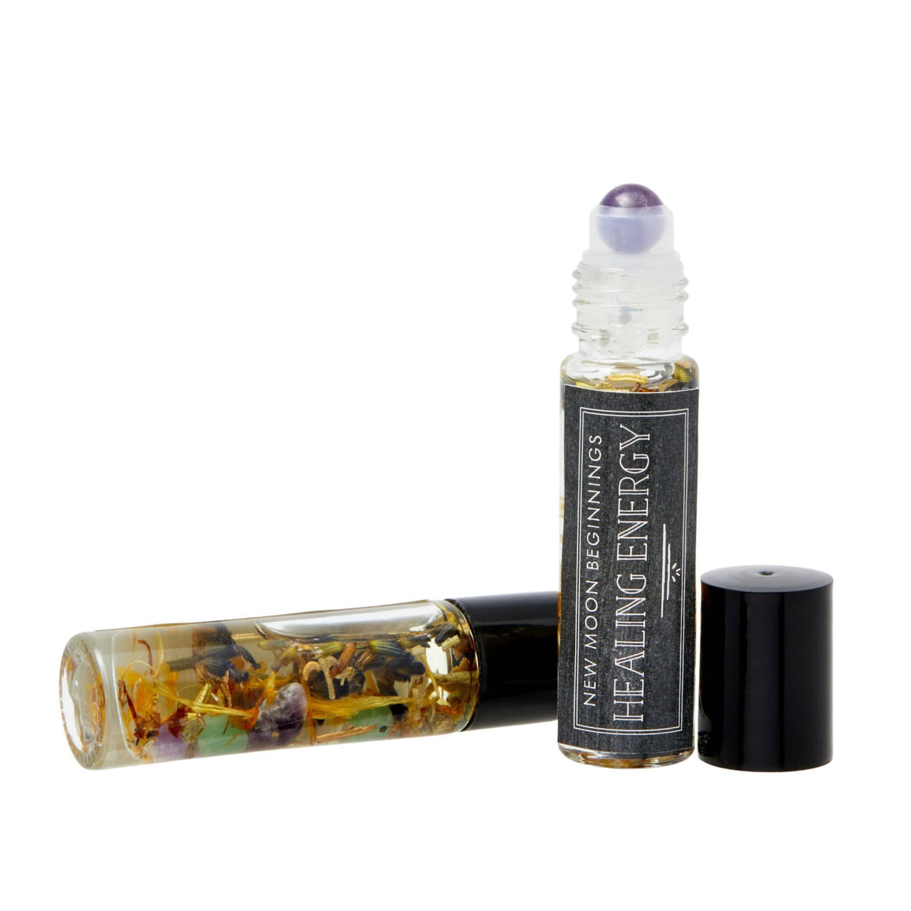 Close up of Good Luck: Intention Roll on perfume, jojoba oil base, crystal infused