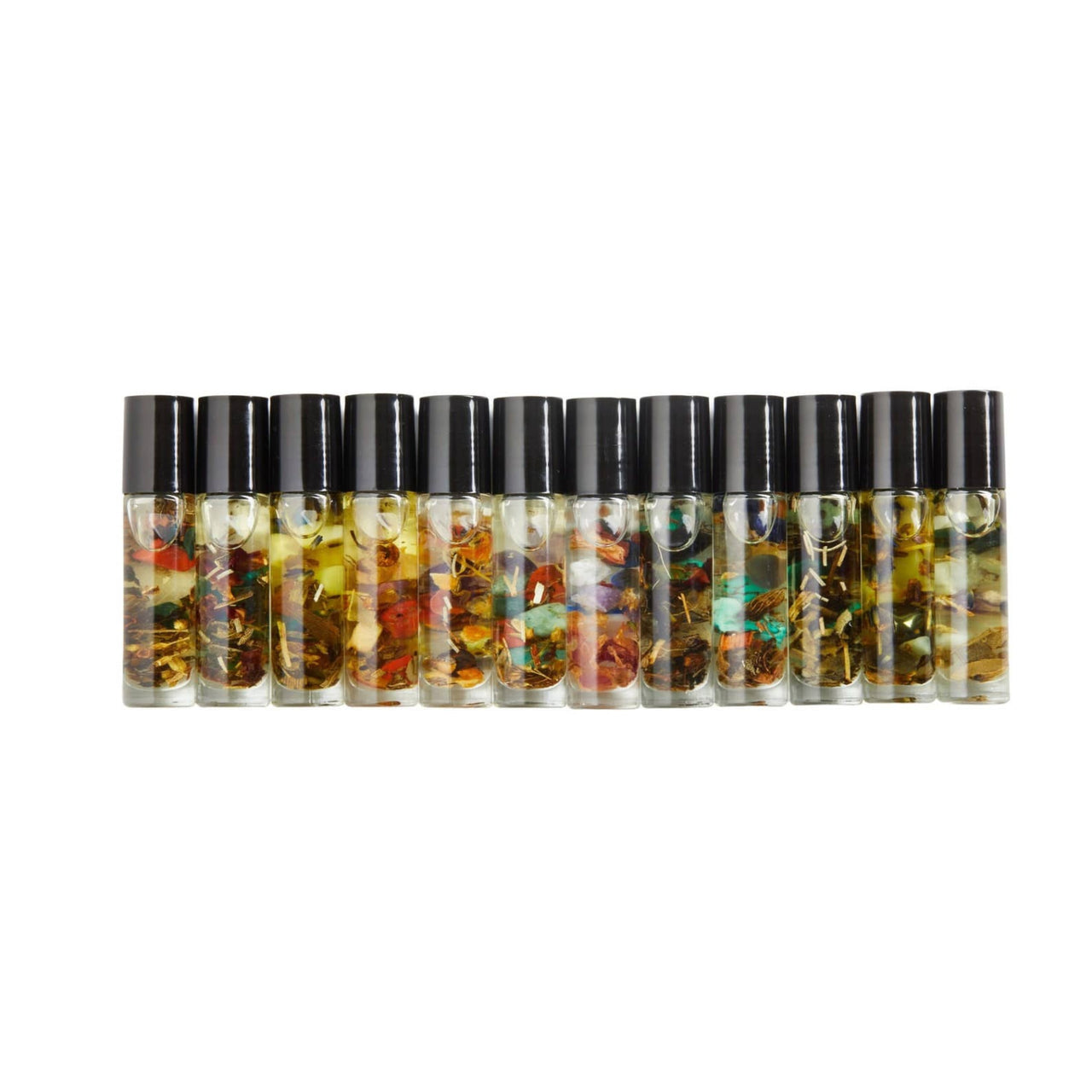 Good Luck Intention Roll-On Perfume: Crystal Infused, Jojoba Oil Base in Six Colorful Bottles