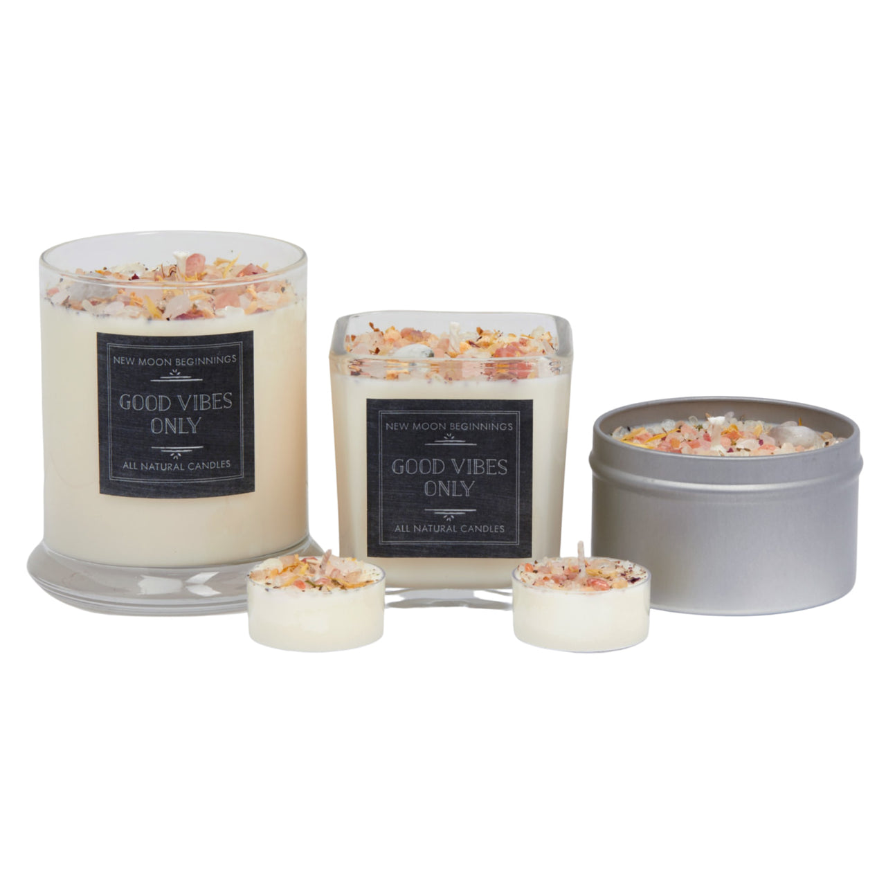 Good Vibes Only ritual soy candles with herbs, flowers, crystals #BC0427
