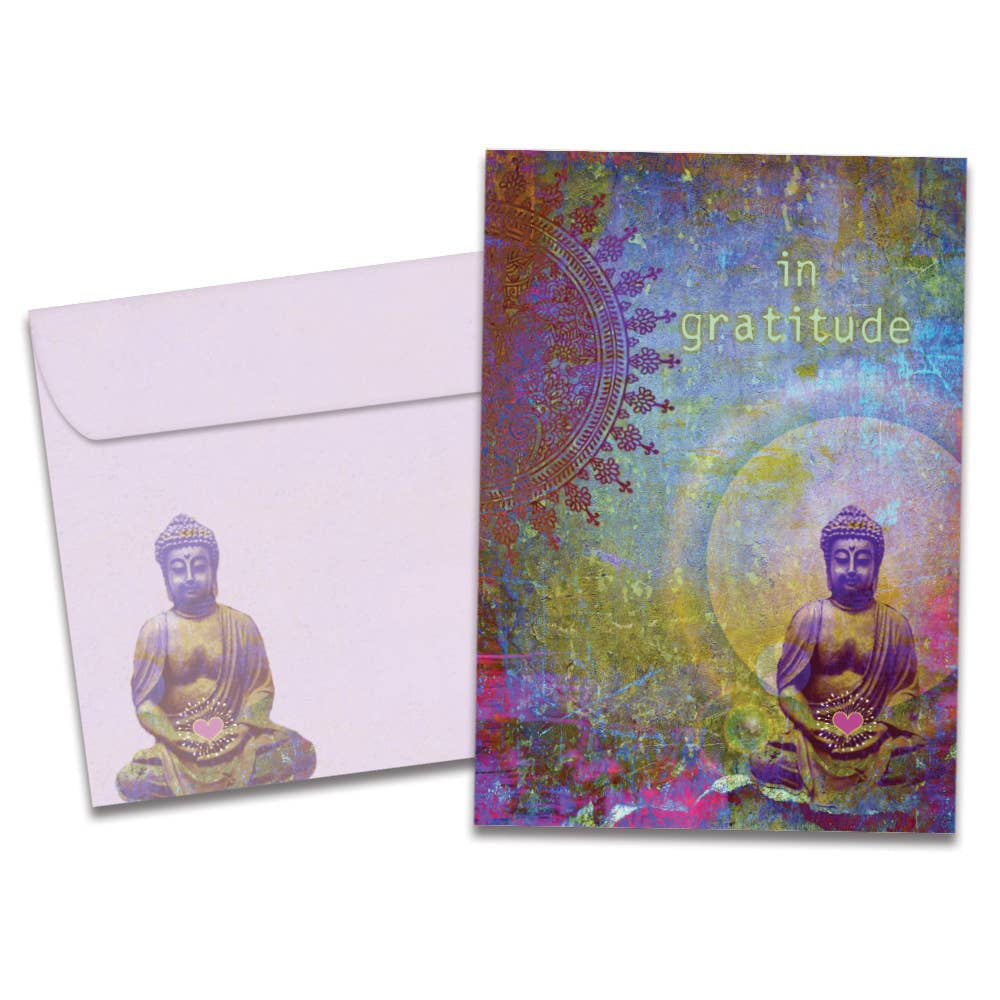 Gratitude Buddha Thank You Greeting Card #17829 with golden Buddha and heart