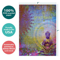 Gratitude Buddha 5x7 art print in gold purple meditative figure with in gratitude text