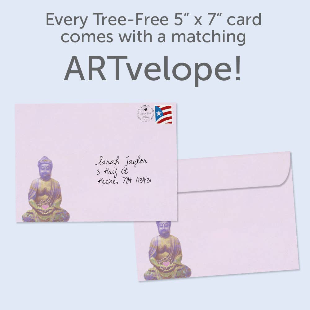 Light pink envelope with golden Buddha for Gratitude Thank You Card #17829