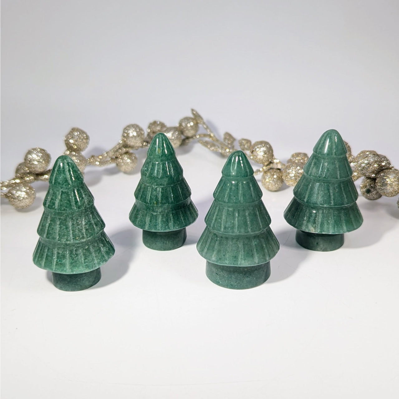 Green Aventurine 1.9’’ Christmas Tree Candle Holder Set of Four