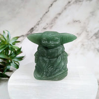Thumbnail for Green Aventurine Baby Yoda statue on a white pedestal - 2.3’ Grogu #LV4201