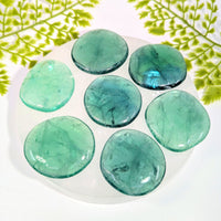 Seven polished green fluorite gemmy palm stones 1.5-1.8in #BC1233