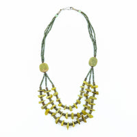 Thumbnail for Multi-strand Green Jade 23’’ Triple Strand Necklace with yellow and green beads