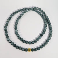 Green Jade 25’’ long necklace with dark gray beads and gold clasp #BC0941