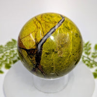 Polished 3-inch green opal sphere #BC1026 with black brown veining