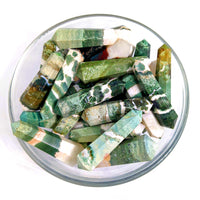 Thumbnail for Green and white Green Zebra Sardonyx crystals in a glass bowl, SKU #SK9251