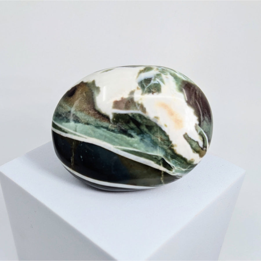 Green Zebra Sardonyx Palm Stone #LV5909 - $58