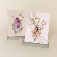 Thumbnail for Two decorative art prints with crystals and flowers on concrete stands for Gem Greeting Card