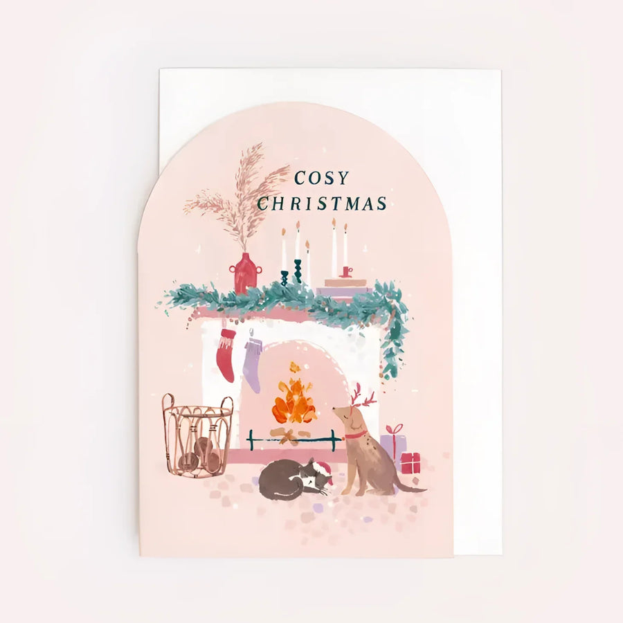 Greeting Card #K002 - Cosy Fireplace Christmas - $6.95