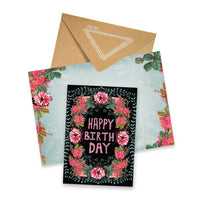 Black Wild At Heart Birthday card #W0307-F with pink green floral wreath
