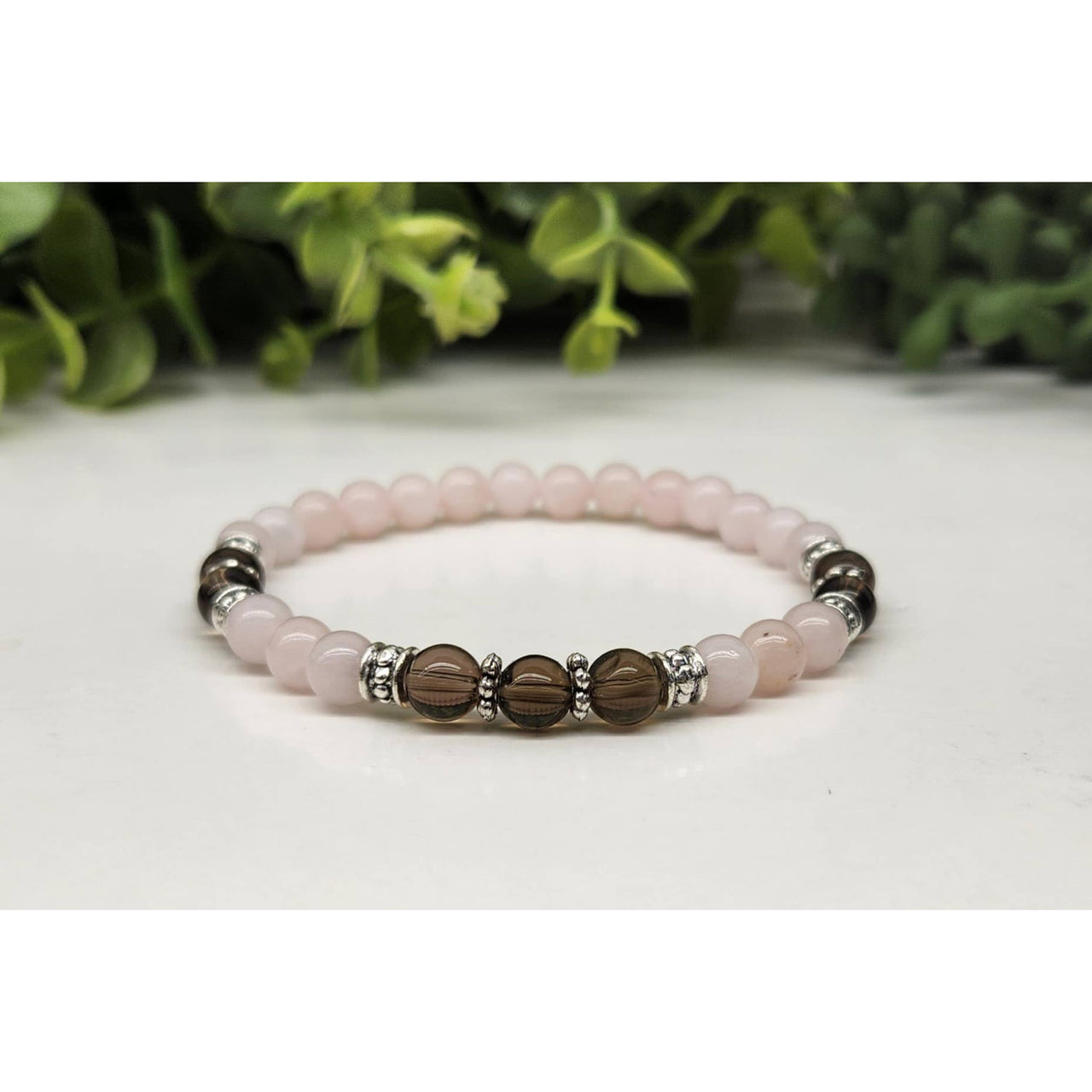 GRIEF/LOSS Smoky Quartz and Rose Quartz Beaded Bracelet 7.5’’ #LV9518