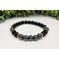 Black Obsidian Matte Hematite Bracelet with Gold Accents LV9519