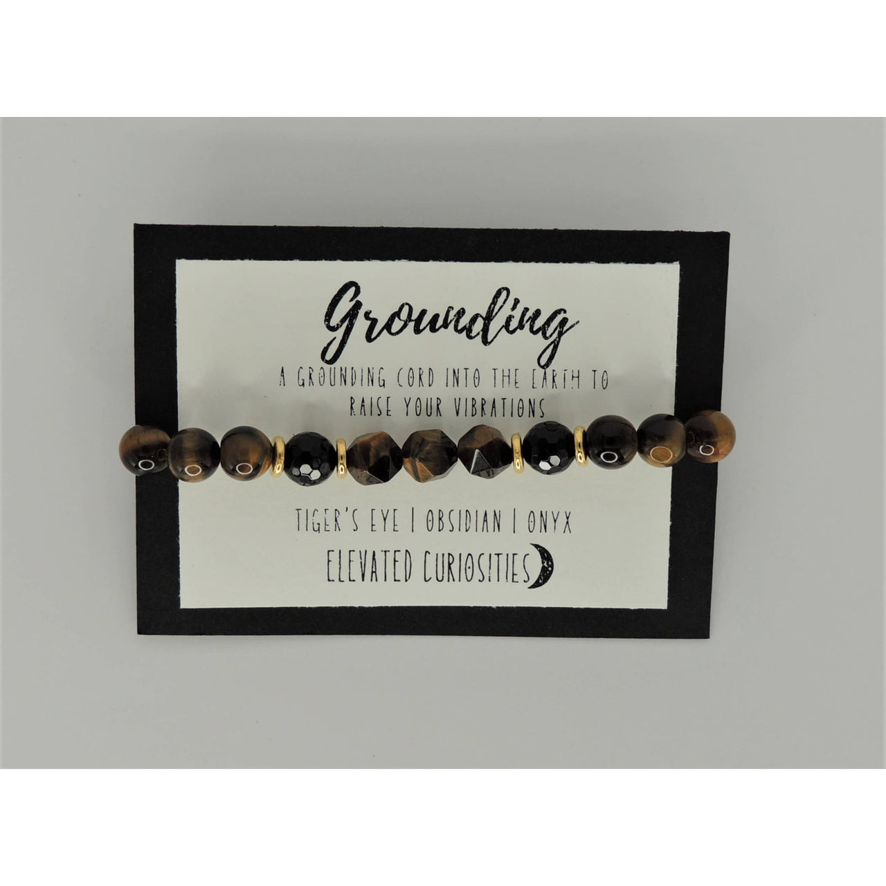 Grounding beaded bracelet with Tiger’s Eye, Onyx, Obsidian, and Palo Santo #LV9554