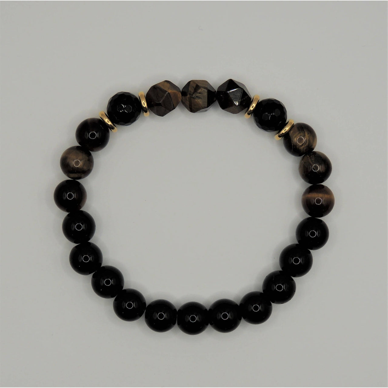 Grounding beaded bracelet with tigers eye onyx obsidian palo santo LV9554