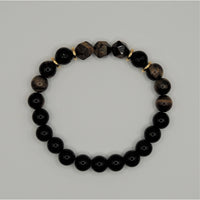 Grounding beaded bracelet with tigers eye onyx obsidian palo santo LV9554