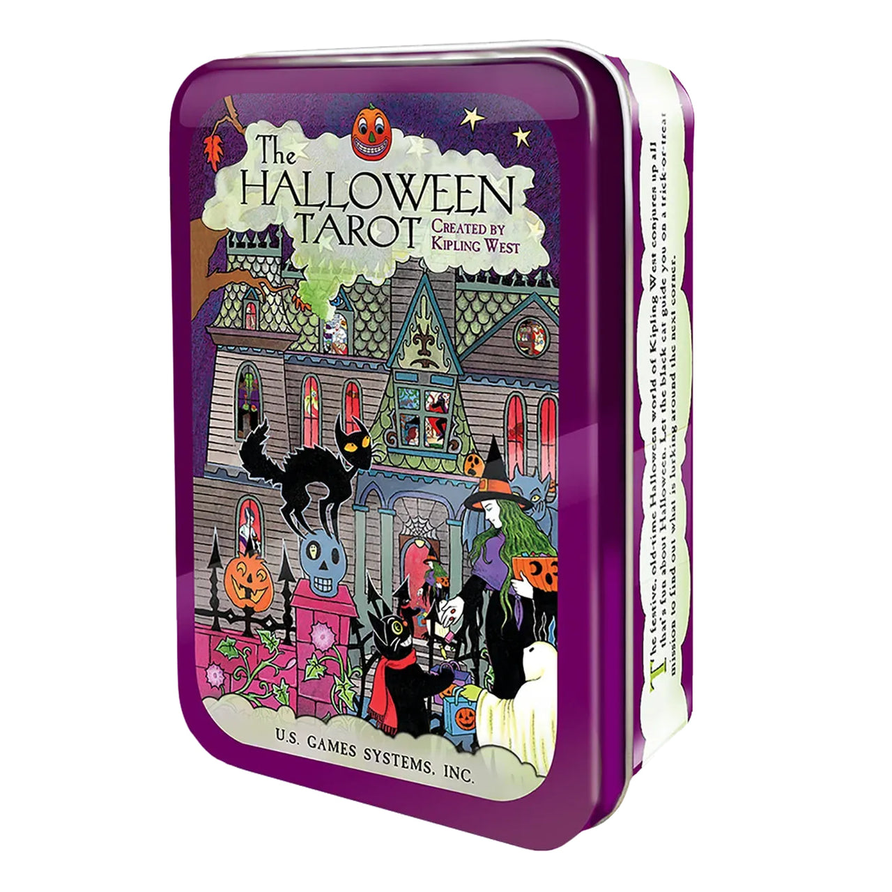 Halloween Tarot Deck in a Tin #Q294 showing ’the halloween party tin tin’ and minor arcana