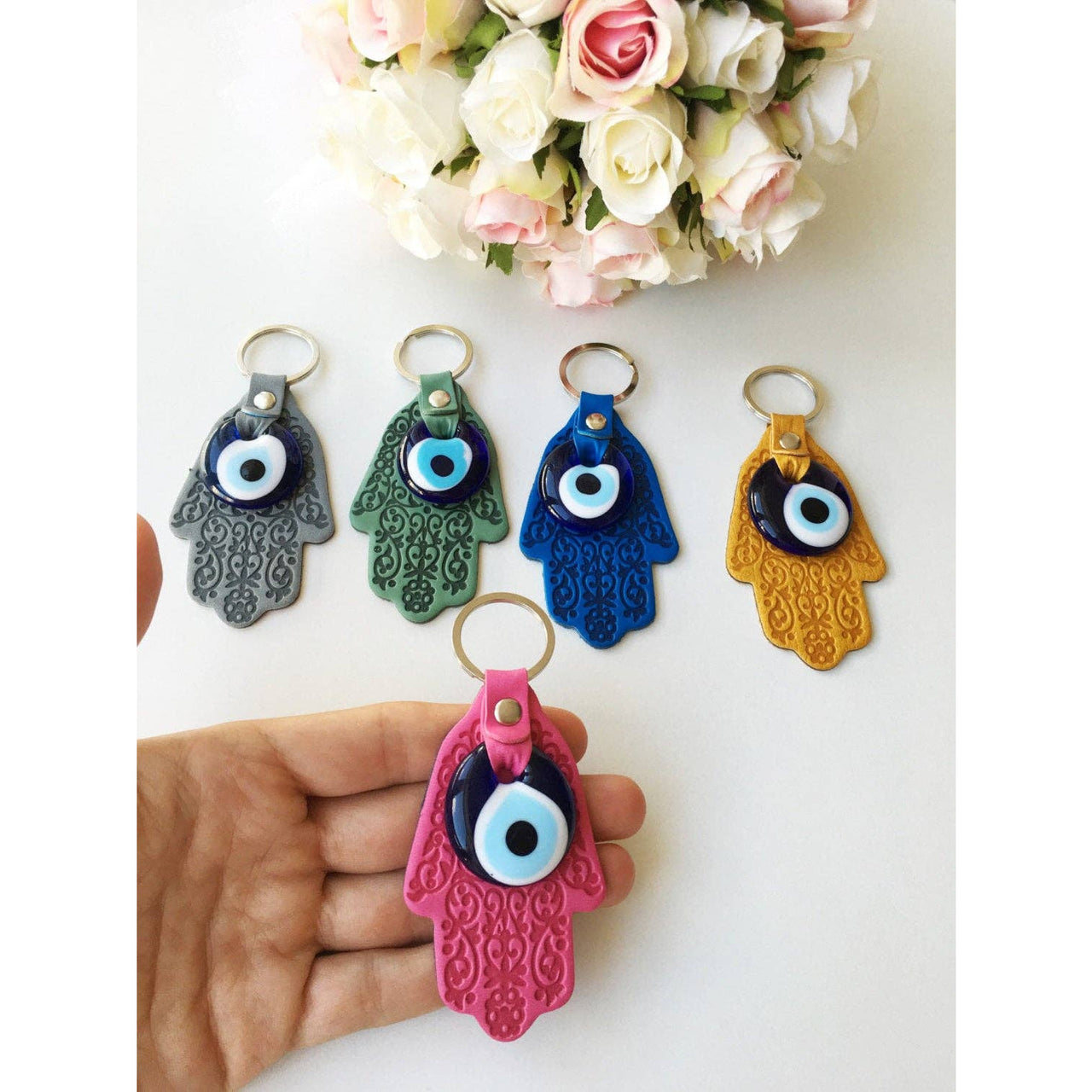 Hamsa Hand Evil Eye Keychain #Q385 - $8.95