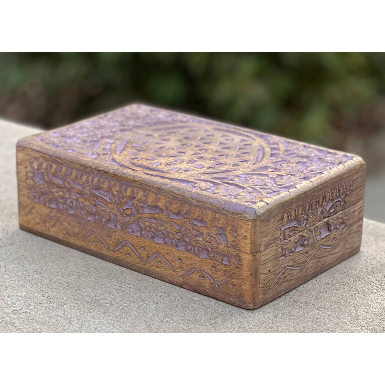 Hand Carved Flower of Life Wooden Box Keepsake Storage