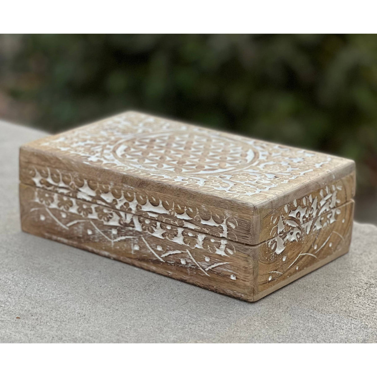 Hand Carved Flower of Life Wooden Box Keepsake Storage