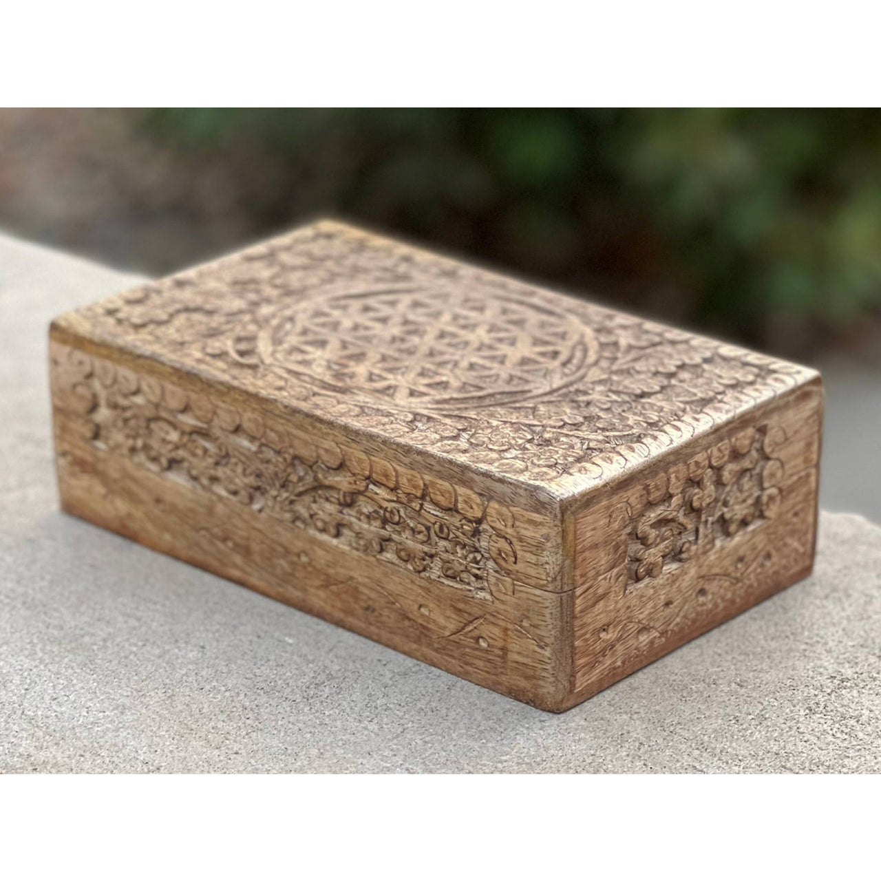 Hand Carved Flower of Life Wooden Box Keepsake Storage