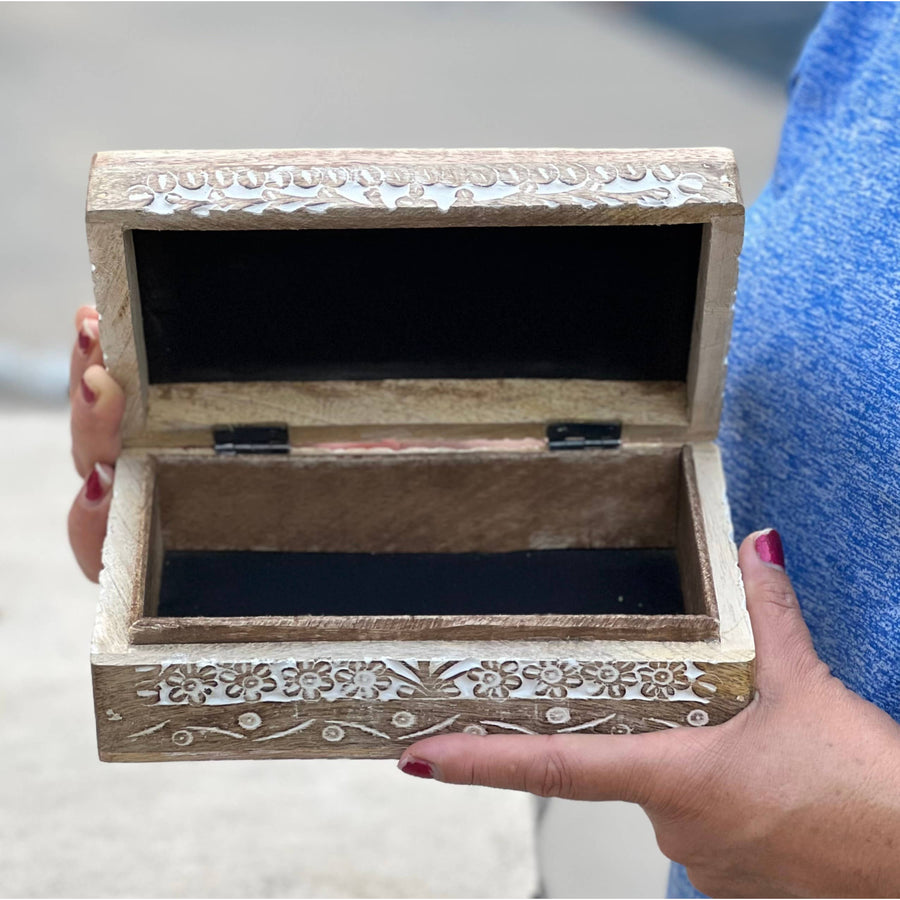 Open carved wooden Lotus box for elegant storage and decor