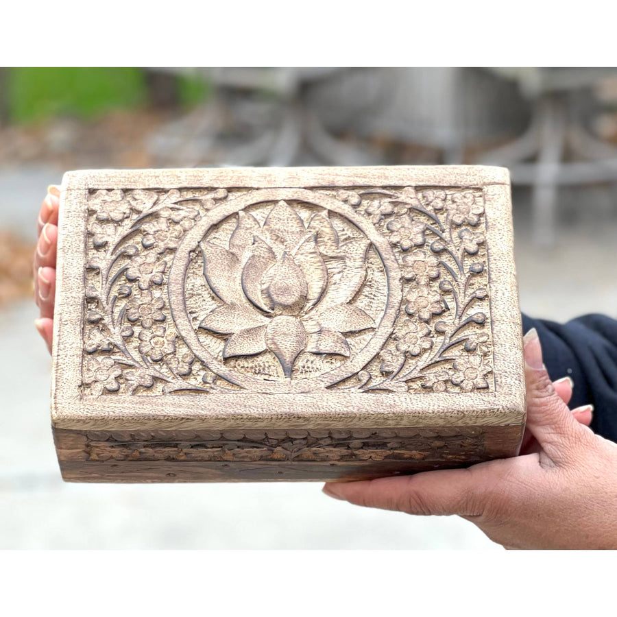Hand carved Lotus wooden box for elegant storage decorative accessory