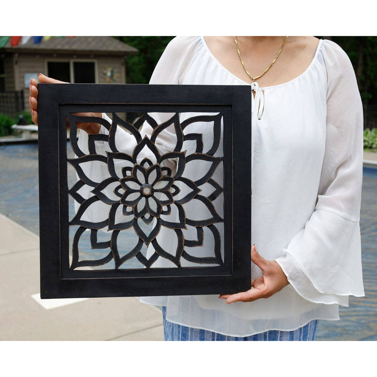 Handcrafted Large Lotus Wooden Wall Panel For Home Decor