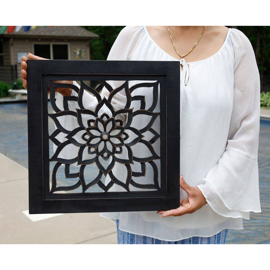 Handcrafted Large Lotus Wooden Wall Panel For Home Decor